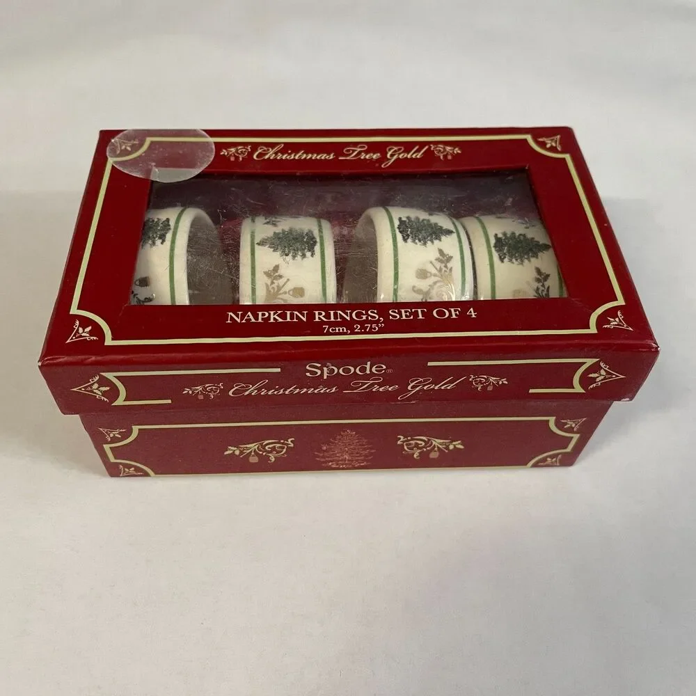 Spode‎ Napkin Rings Christmas Tree Gold with Box Retails for $60 Lot of 4